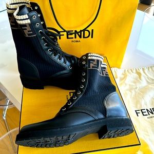 Fendi leather and fabric boots